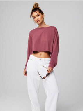 Fabletics 100% Cotton Cropped Boxy Long-Sleeve